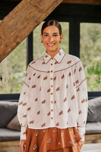 Embroidered Horses Volumnious Off-White Blouse