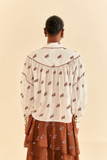 Load image into Gallery viewer, Embroidered Horses Volumnious Off-White Blouse
