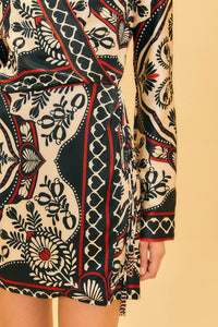 Passion Scarf Wrap Mini Dress in Black