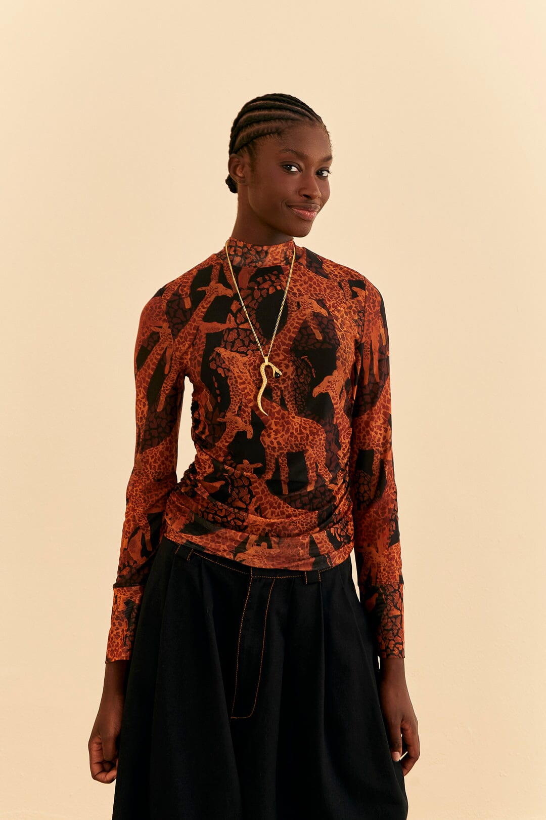 Giraffes Tulle Blouse in Black