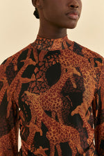Load image into Gallery viewer, Giraffes Tulle Blouse in Black

