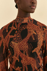 Giraffes Tulle Blouse in Black