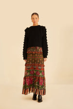Load image into Gallery viewer, Multicolor Ainika Floral Garden Tiered Maxi Skirt in Multi
