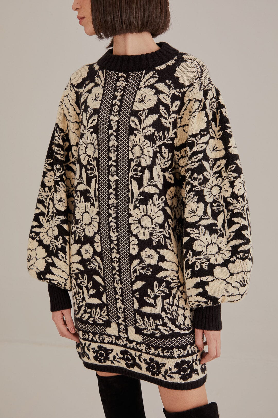 Black Pineapple Garden Mini Sweater Dress in Black/Cream