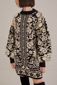 Black Pineapple Garden Mini Sweater Dress in Black/Cream