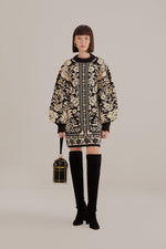 Load image into Gallery viewer, Black Pineapple Garden Mini Sweater Dress in Black/Cream
