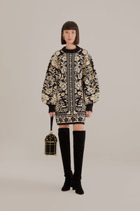 Black Pineapple Garden Mini Sweater Dress in Black/Cream