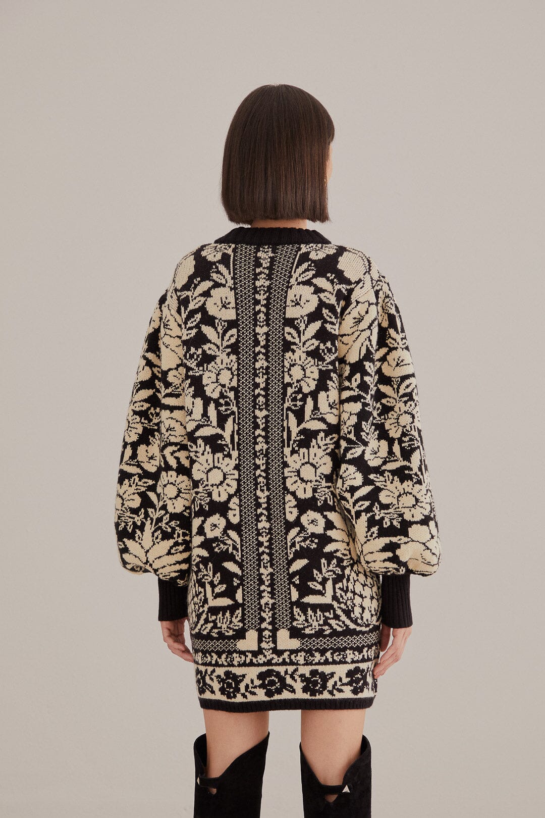 Black Pineapple Garden Mini Sweater Dress in Black/Cream