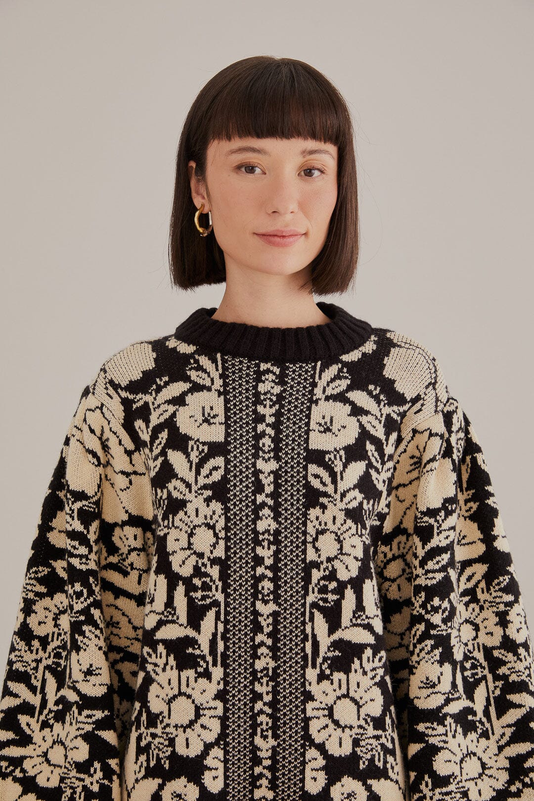 Black Pineapple Garden Mini Sweater Dress in Black/Cream