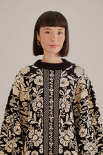 Load image into Gallery viewer, Black Pineapple Garden Mini Sweater Dress in Black/Cream

