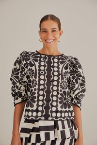 Puff Sleeve Blouse in Black Palermo