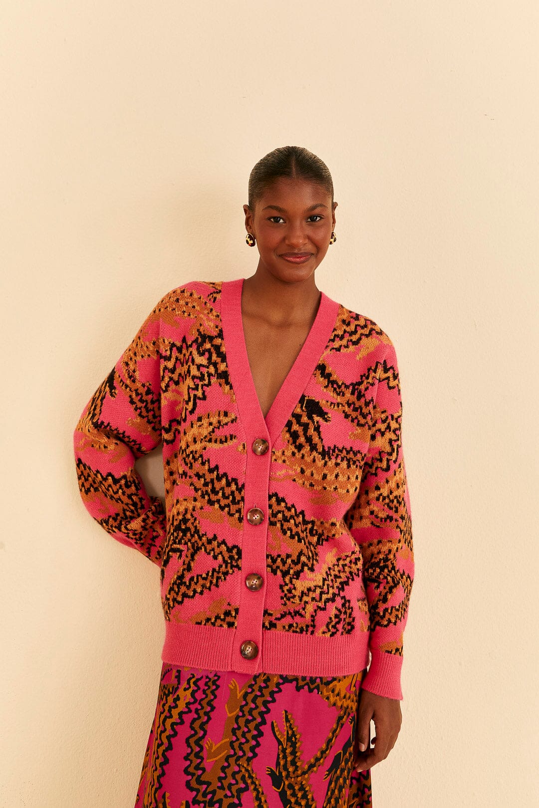 Knit Cardigan in Croco Pink