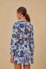 Load image into Gallery viewer, Flowerful Birds Mini Dress in Off White/Blue
