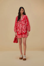 Load image into Gallery viewer, Flora Tapestry Long Sleeve Mini Dress in Red
