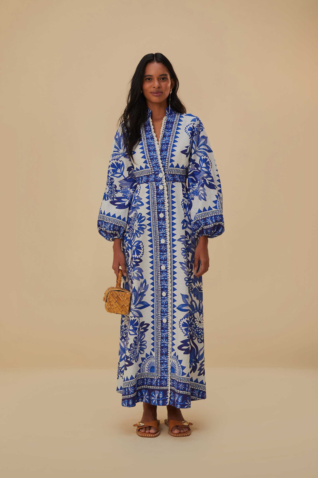 Flora Tapestry Maxi Dress in Off-White/Blue