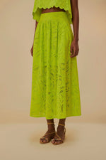 Load image into Gallery viewer, Monstera Eyelet Maxi Skirt in Green
