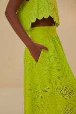 Load image into Gallery viewer, Monstera Eyelet Maxi Skirt in Green
