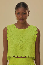Load image into Gallery viewer, Monstera Eyelet Crop Top in Green
