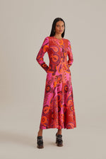 Load image into Gallery viewer, Pink Bold Floral Long Sleeve Maxi Dress in Pink Multi

