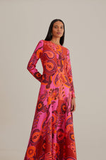 Load image into Gallery viewer, Pink Bold Floral Long Sleeve Maxi Dress in Pink Multi
