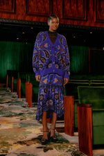 Load image into Gallery viewer, Toucans Scarf Mixed Prints Knit Cardigan in Blue/Blush
