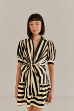 Load image into Gallery viewer, Mixed Stripes Short Sleeve Mini Dress in Black
