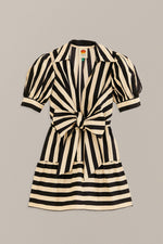 Load image into Gallery viewer, Mixed Stripes Short Sleeve Mini Dress in Black
