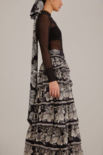 Load image into Gallery viewer, Black Paisley Bloom Tiered Skirt in Black/Cream
