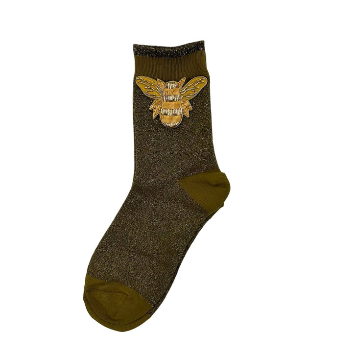 Tokyo Socks with Beaded Pins  - Pewter w/ Petit Insect