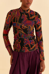 Wild Horses Tulle Blouse in Black