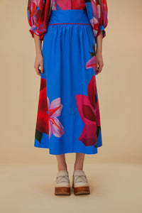 Watercolor Floral Midi Skirt in Blue