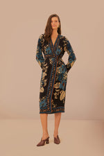 Load image into Gallery viewer, Blossom Tapestry Midi Dress in Black
