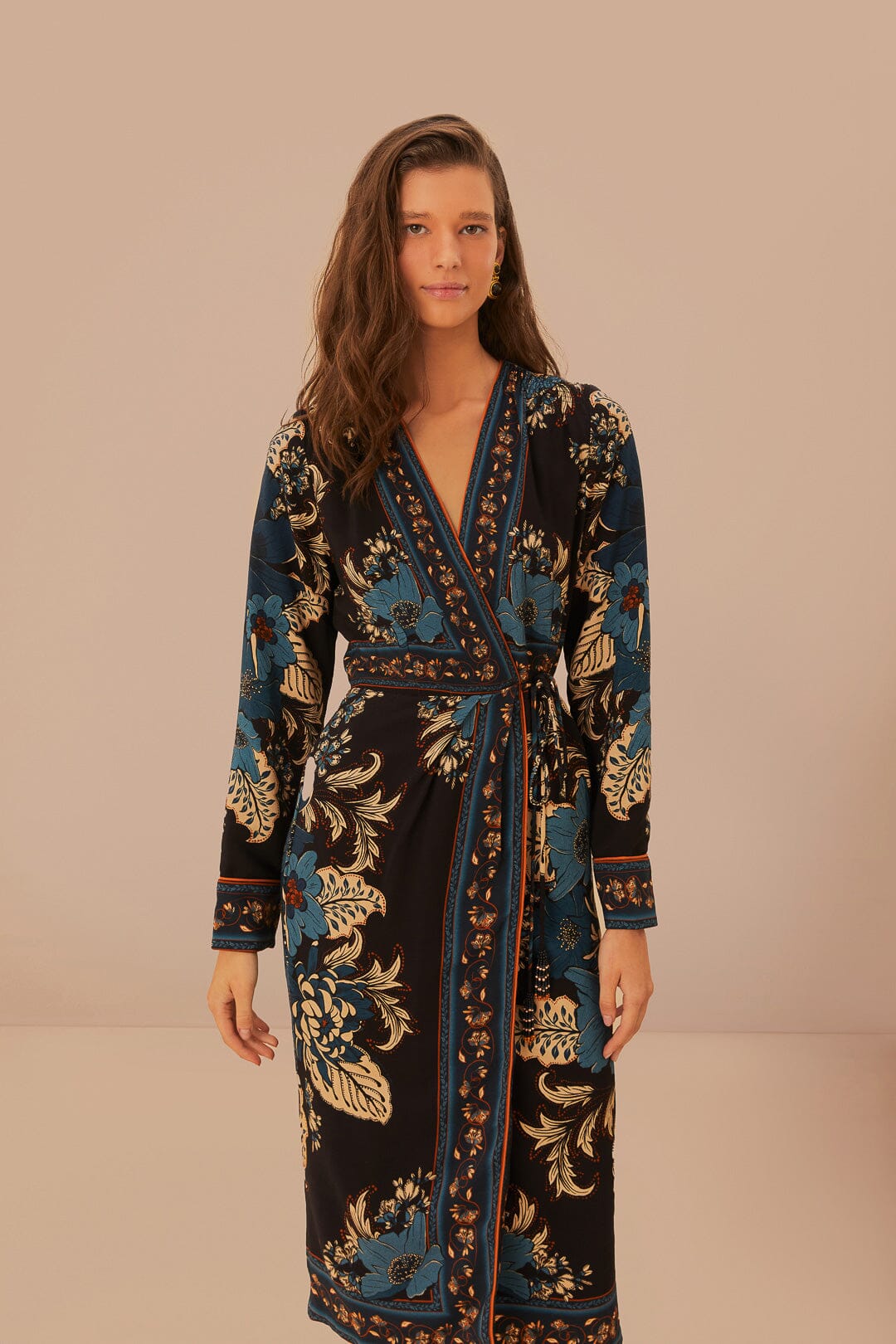 Blossom Tapestry Midi Dress in Black