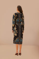 Load image into Gallery viewer, Blossom Tapestry Midi Dress in Black
