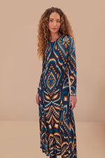 Load image into Gallery viewer, Pineapple Ikat Maxi Dress in Blue
