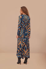 Load image into Gallery viewer, Pineapple Ikat Maxi Dress in Blue
