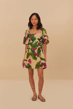 Load image into Gallery viewer, Anthurium Leaves Short Sleeve Square Neck Dress in Sand
