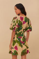 Load image into Gallery viewer, Anthurium Leaves Short Sleeve Square Neck Dress in Sand
