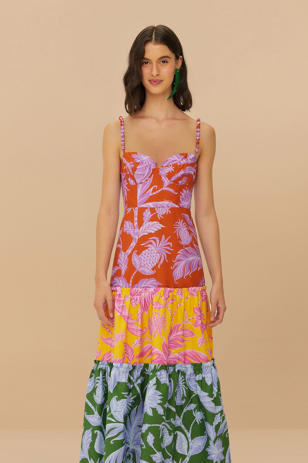 Tropical Swing Sleeveless Midi Dress in Mixed