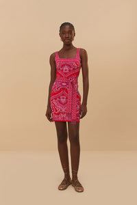 Paisley Scarf Knit Mini Dress in Red