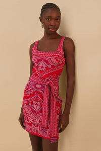 Paisley Scarf Knit Mini Dress in Red
