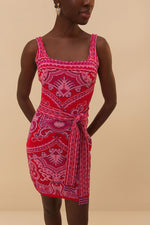 Load image into Gallery viewer, Paisley Scarf Knit Mini Dress in Red
