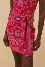 Load image into Gallery viewer, Paisley Scarf Knit Mini Dress in Red

