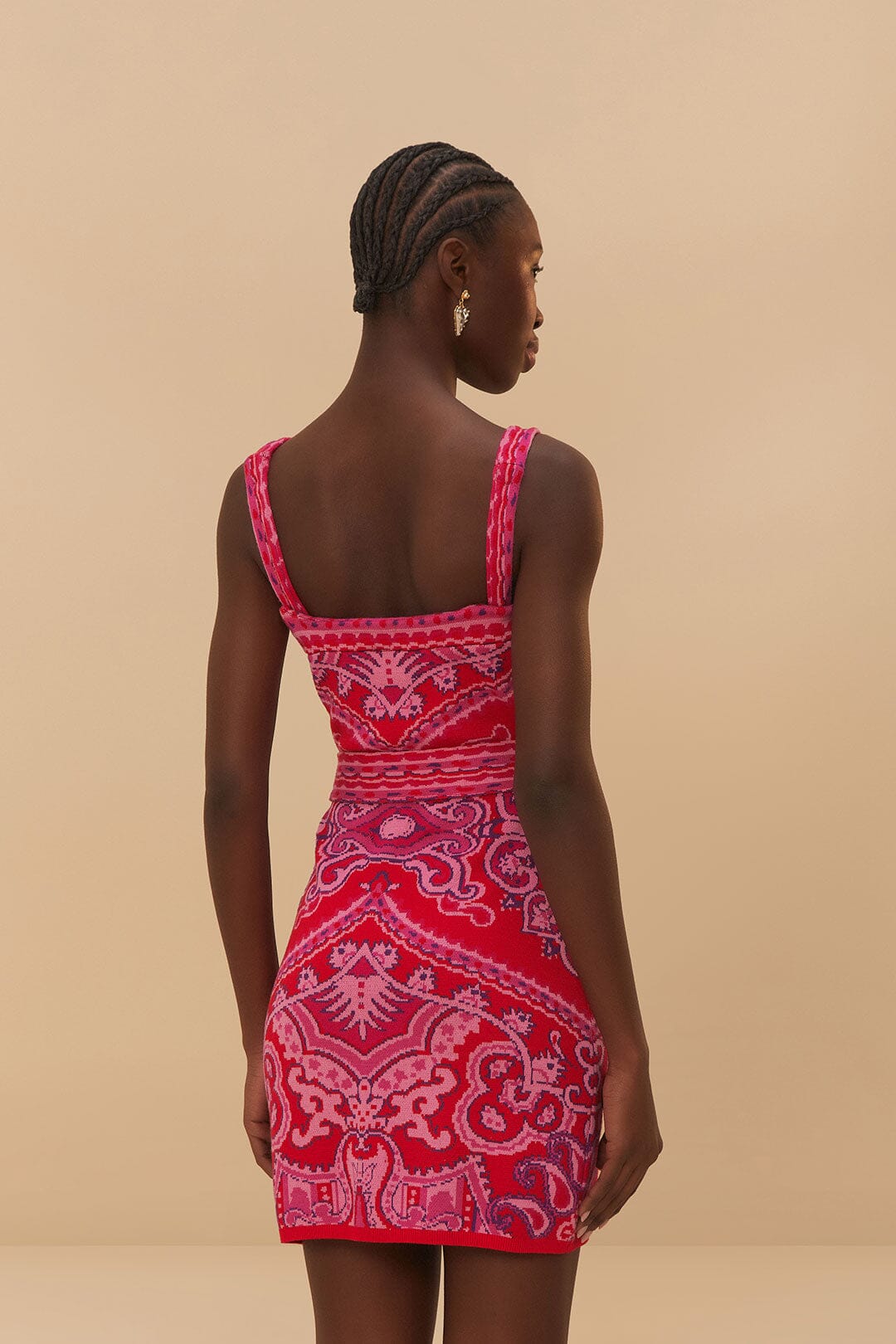 Paisley Scarf Knit Mini Dress in Red