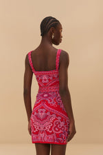 Load image into Gallery viewer, Paisley Scarf Knit Mini Dress in Red
