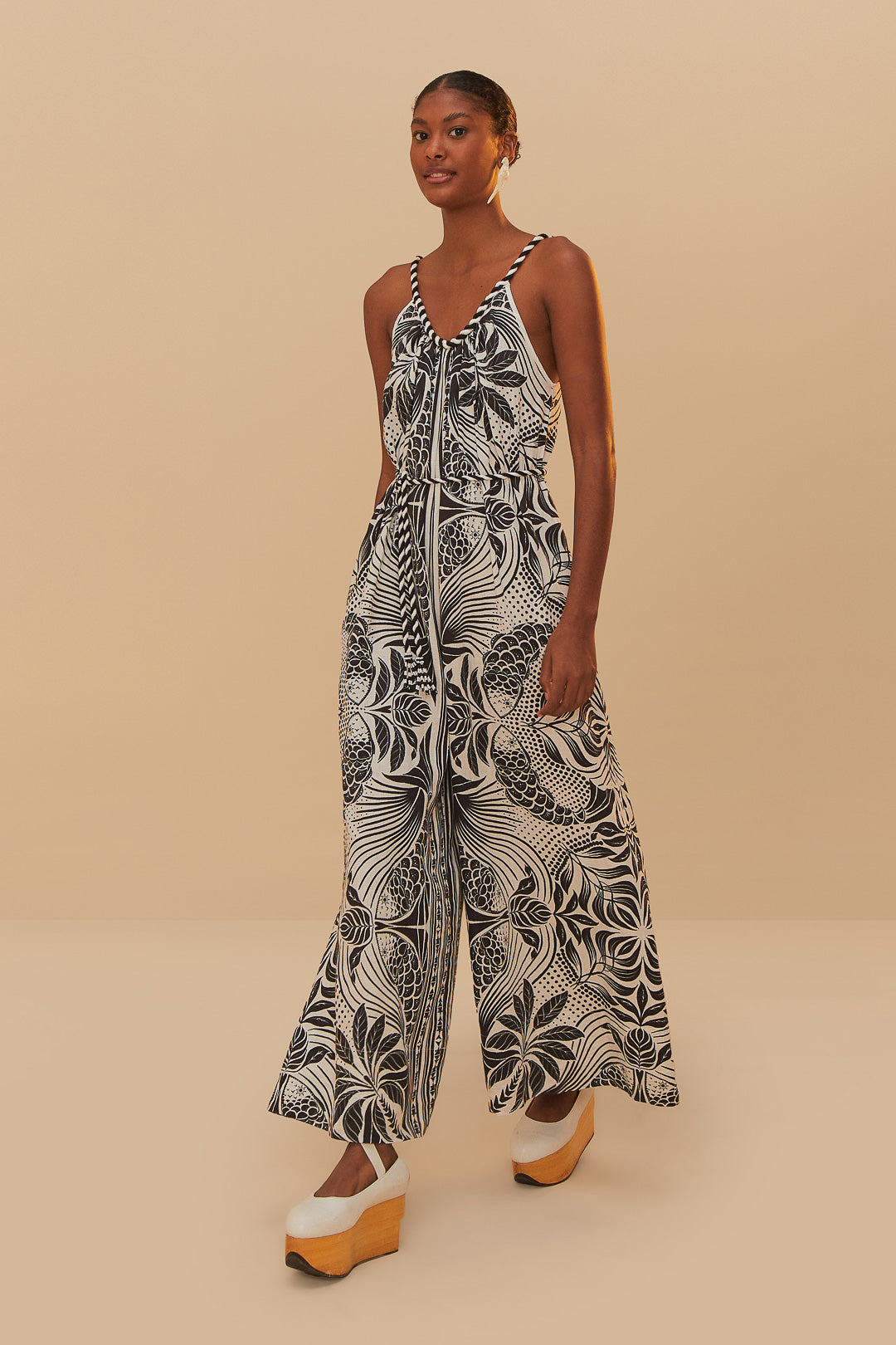 Monochrome Elegance Scarf Jumpsuit in Off White