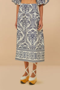 Tropical Cameo Midi Skirt in Off-White