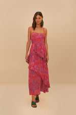 Load image into Gallery viewer, Paisley Scarf Loopy Trim Maxi Dress in Red

