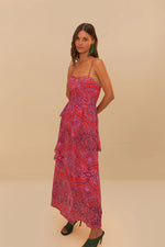 Load image into Gallery viewer, Paisley Scarf Loopy Trim Maxi Dress in Red
