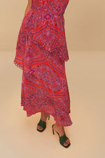 Load image into Gallery viewer, Paisley Scarf Loopy Trim Maxi Dress in Red

